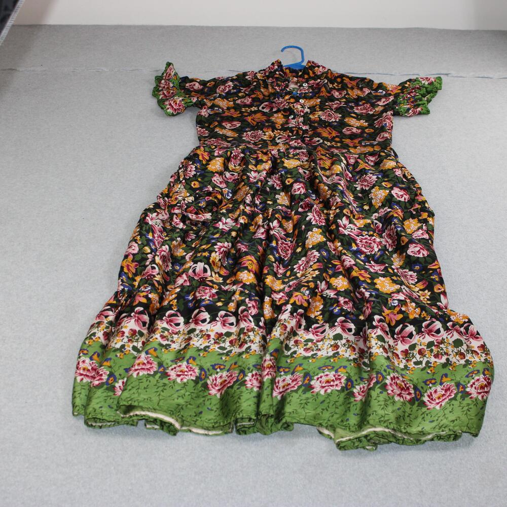 Mille Resort Dress Women XS Black Floral Maxi Puff Sleeve Boho Pockets Long Boho